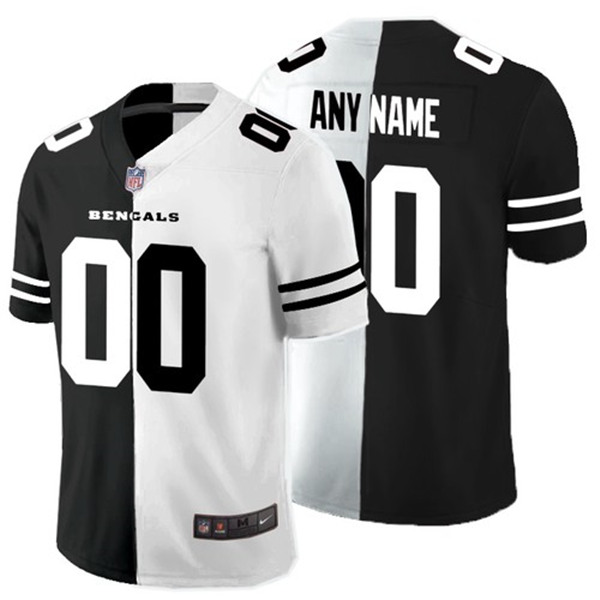Men's Cincinnati Bengals Custom Black White Split Limited Stitched Jersey (Check description if you want Women or Youth size)